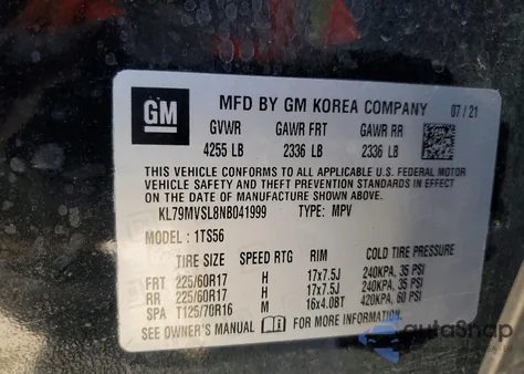 2022 Chevrolet Trailblazer Activ из США, поврежденный, VIN KL79MVSL8NB041999